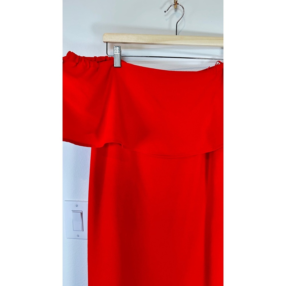 NWT Charles Henry Off Shoulder Dress Womens M Red Crepe Flounce Party - Picture 9 of 9